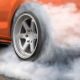 Race drift car burning tires on  playground